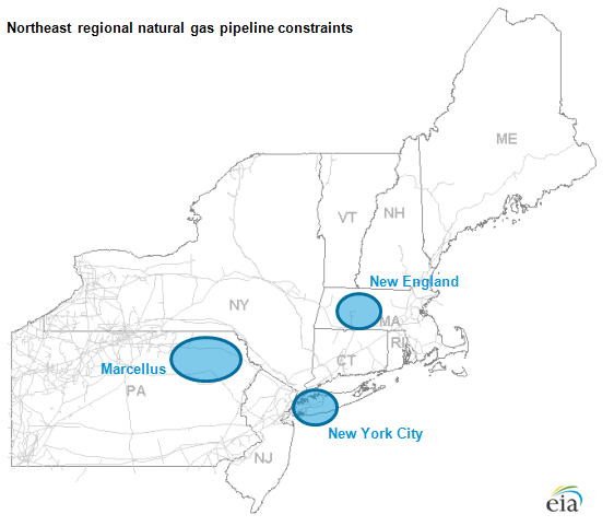 The three Northeast pipeline constraint areas.