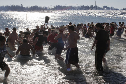 Dippers plunge into the 34-degree water